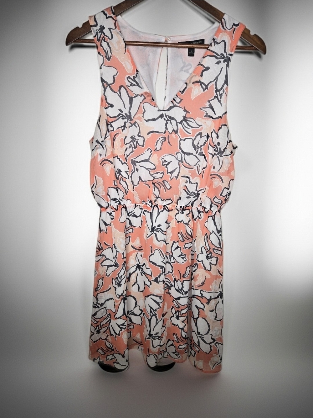 Banana Republic Peach Multi Floral Cut-Out Back Flowy Summer Dress Size 6